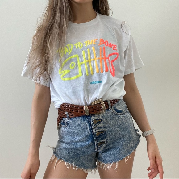 Vintage 90s Bad to the Bone Neon Single Stitch Tee